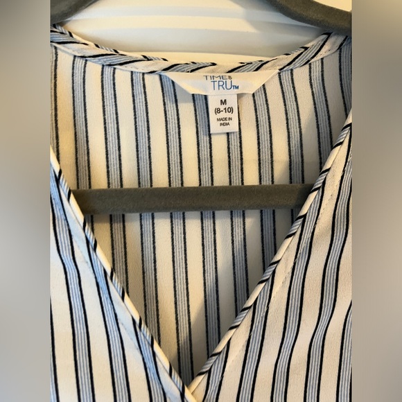 BLUE AND WHITE STRIPED SUMMER LONG SLEEVE TRUE WRAP DRESS MEDIUM - Picture 2 of 6